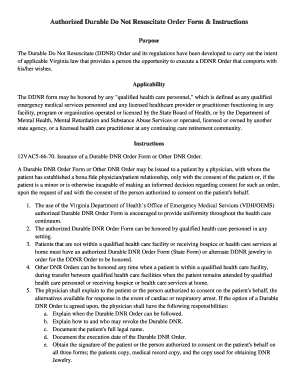 Virginia Durable Do Not Resuscitate Order Form