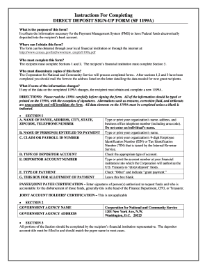 Direct Deposit Sign-Up Form SF 1199A