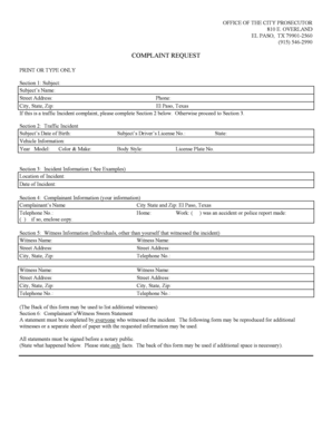 City Prosecutor Complaint Request