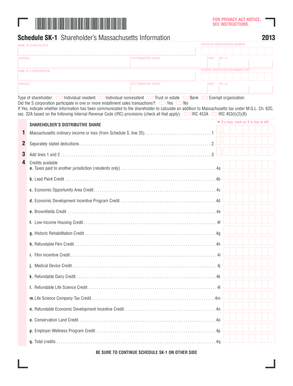 Schedule SK-1 Shareholder’s Massachusetts Information