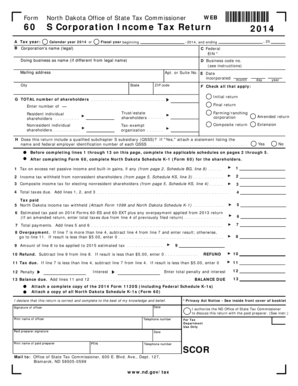 North Dakota S Corporation Income Tax Return 2014