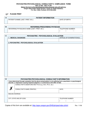 Oregon Psychiatric Consultant Compliance Form