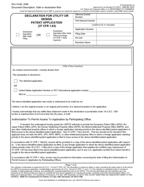 USPTO Patent Application Declaration Form