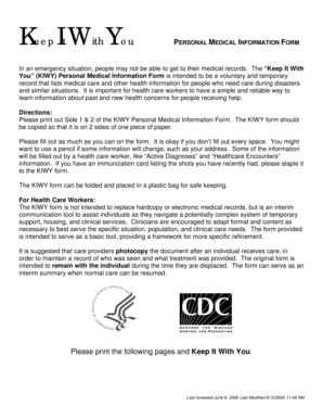 Keep It With You Personal Medical Information Form