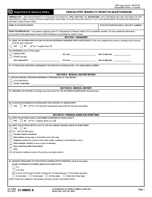 Narcolepsy Disability Benefits Questionnaire