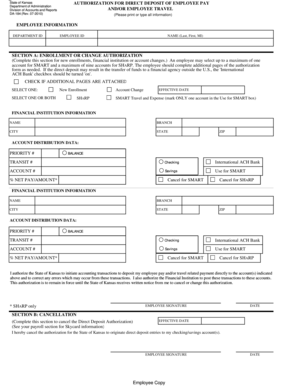 Kansas Direct Deposit Authorization Form