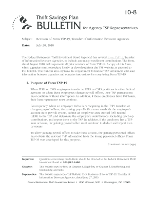 Form TSP-19 Transfer of Information Between Agencies