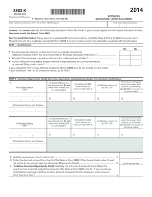 Kentucky Education Tuition Tax Credit Form 8863-K