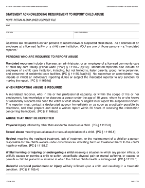 California Child Abuse Reporting Acknowledgment