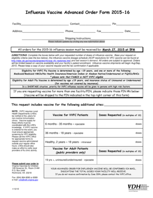Influenza Vaccine Advanced Order Form