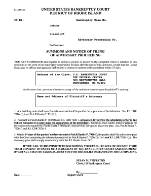US Bankruptcy Court Summons