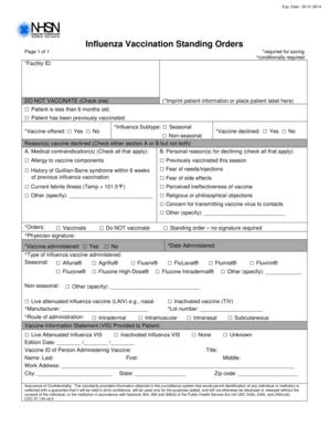 Influenza Vaccination Standing Orders Form