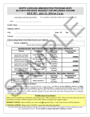 North Carolina Influenza Vaccine Pre-Book Request Form
