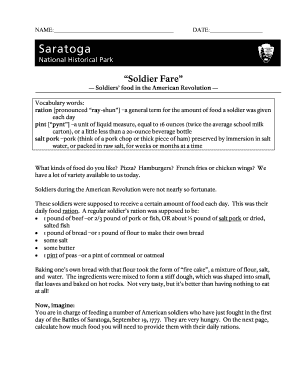 Soldier Fare Food Ration Worksheet