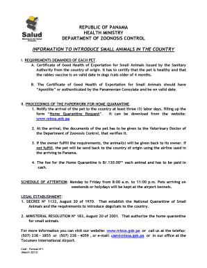 Panama Pet Import Quarantine Form