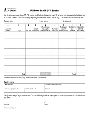 Washington IFTA PTO Schedule