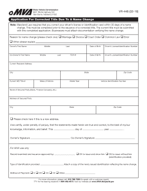 Maryland Corrected Title Application