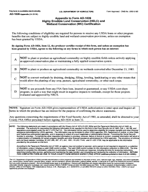 USDA Highly Erodible Land and Wetland Conservation Certification