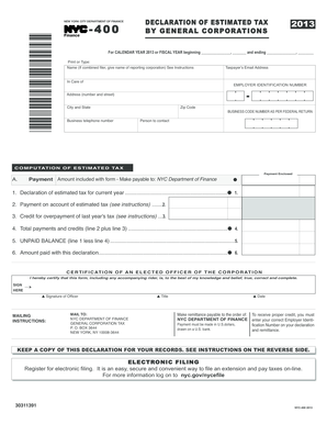 New York City General Corporation Tax Declaration