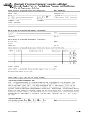 MassHealth Orthotic and Prosthetic Prescription Form