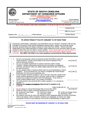 South Carolina Consumer Credit Grantor Notification Form