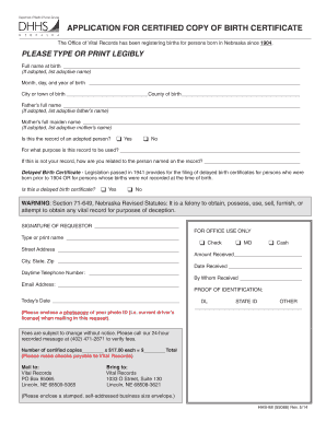 Nebraska Birth Certificate Application
