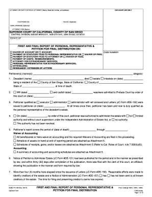 California First and Final Report of Personal Representative