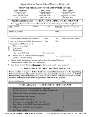 Delaware Senior School Property Tax Credit Application