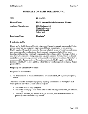 Summary of Basis for Approval - RhoD Immune Globulin Intravenous Human Rhophylac dob051205 - fda