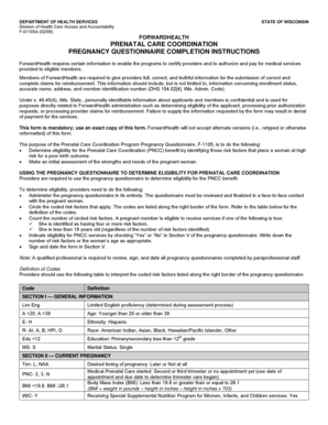 Wisconsin Prenatal Care Coordination Pregnancy Questionnaire
