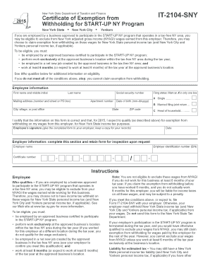 New York START-UP NY Withholding Exemption Certificate