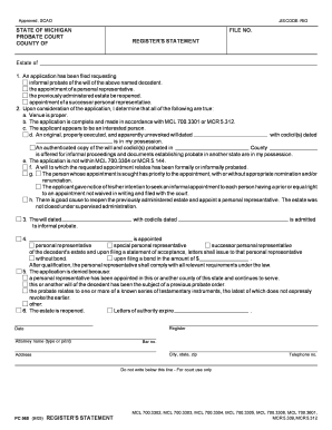 Michigan Register's Statement for Probate