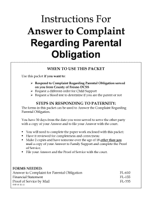 Answer to Complaint Regarding Parental Obligation