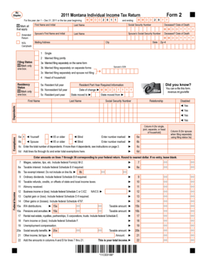 Montana Form 2 2011 Individual Income Tax Return