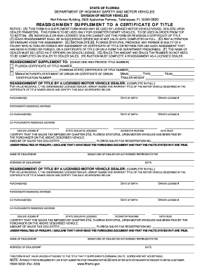 Florida Reassignment Supplement to Certificate of Title