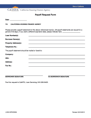 California Housing Finance Agency Payoff Request Form
