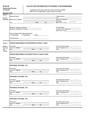 Rhode Island Business Collection Information Statement
