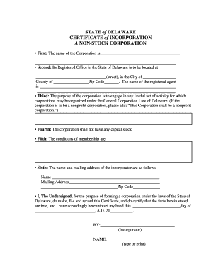 Certificate of Incorporation for Exempt Corporation