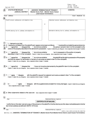 Answer to Termination of Tenancy