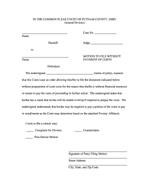 Motion to File Without Payment of Costs