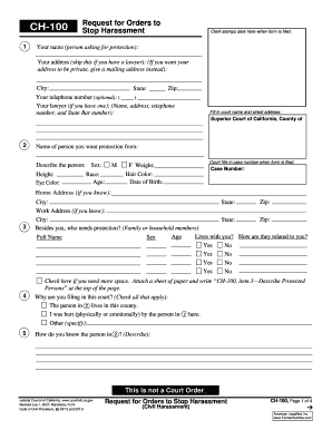 California Request for Orders to Stop Harassment