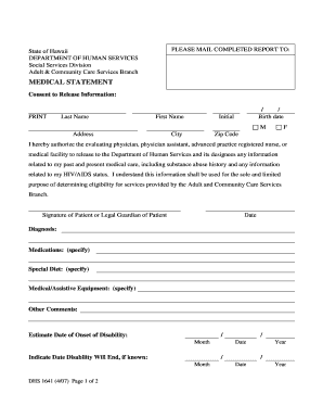 Hawaii Medical Statement Form