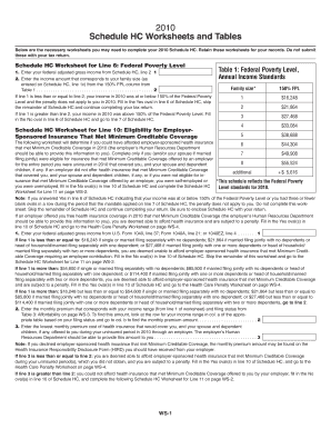 2010 Schedule HC Worksheets