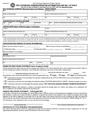 New York Self-Storage Vehicle Bill of Sale