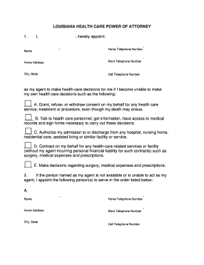 Louisiana Health Care Power of Attorney