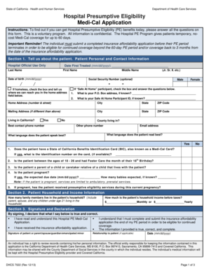 California Hospital Presumptive Eligibility Medi-Cal Application