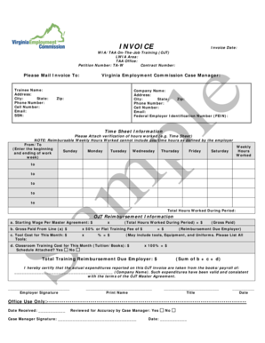 WIA/TAA On-The-Job Training Invoice