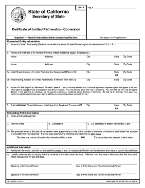 California Certificate of Limited Partnership Conversion