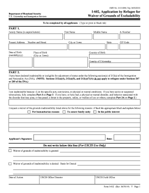 USCIS Form I-602 Waiver of Grounds of Inadmissibility