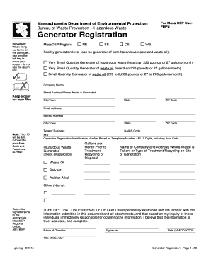 Massachusetts Hazardous Waste Generator Registration